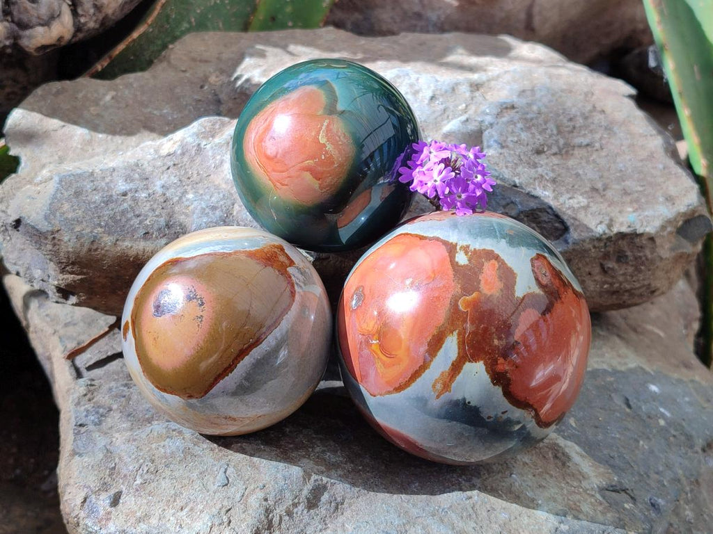 Polished Polychrome Jasper Spheres x 3 From NW Coast, Madagascar