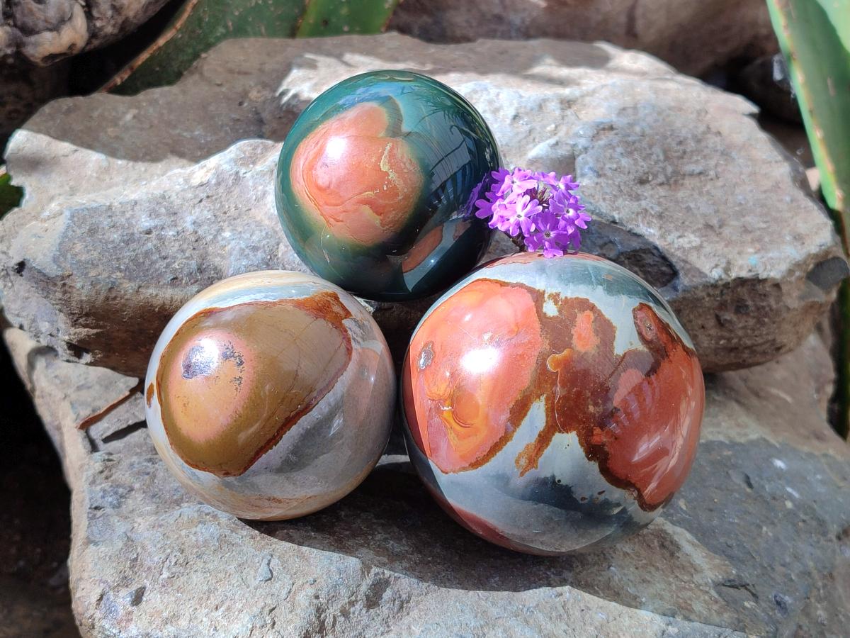 Polished Polychrome Jasper Spheres x 3 From NW Coast, Madagascar