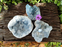 Natural Blue Celestite Geode Specimens x 3 From Sakoany, Madagascar