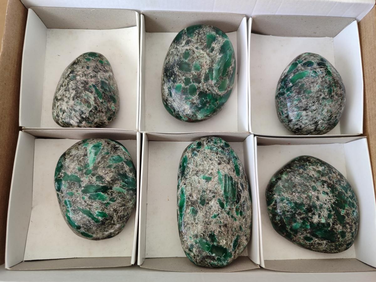 Polished Emerald Mica 'Mutokolite' Free Forms x 6 From Mutoko, Zimbabwe