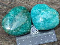 Polished Amazonite Hearts x 6 From Madagascar