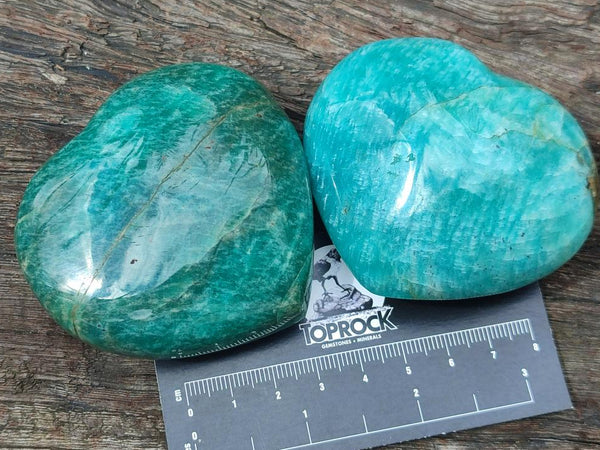 Polished Amazonite Hearts x 6 From Madagascar