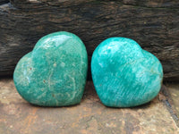 Polished Amazonite Hearts x 6 From Madagascar