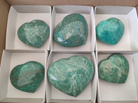 Polished Amazonite Hearts x 6 From Madagascar