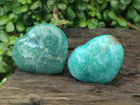 Polished Amazonite Hearts x 6 From Madagascar