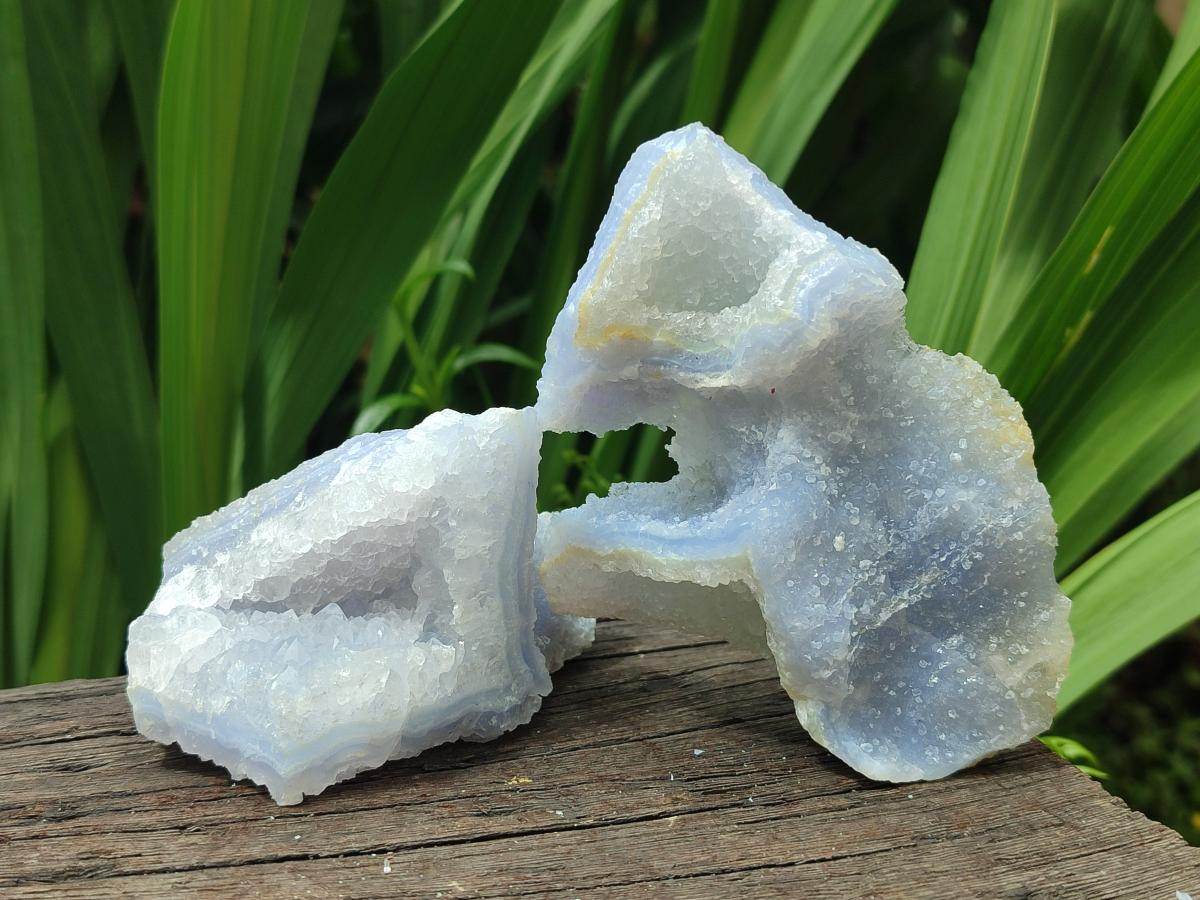 Natural Large Etched Blue Chalcedony Geodes x 12 From Nsanje, Malawi