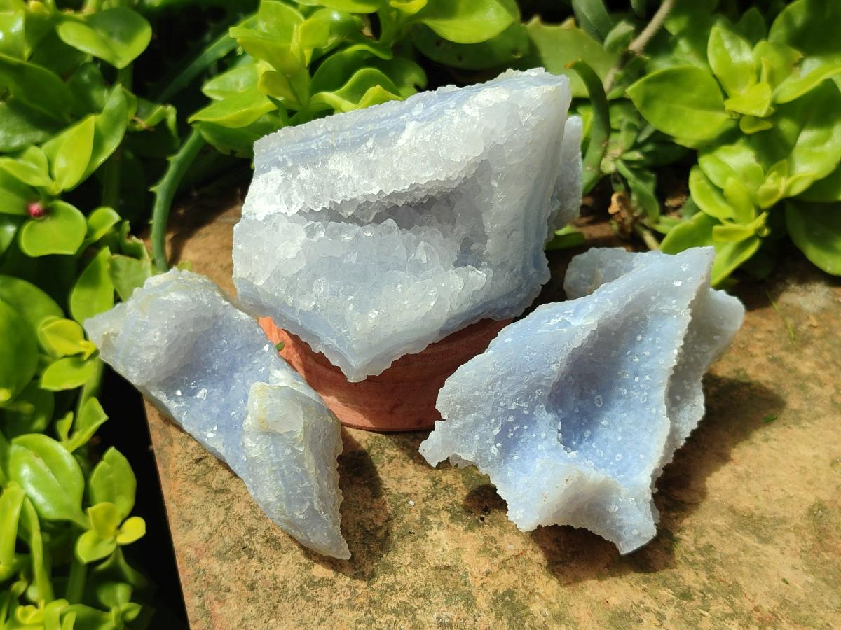 Natural Large Etched Blue Chalcedony Geodes x 12 From Nsanje, Malawi