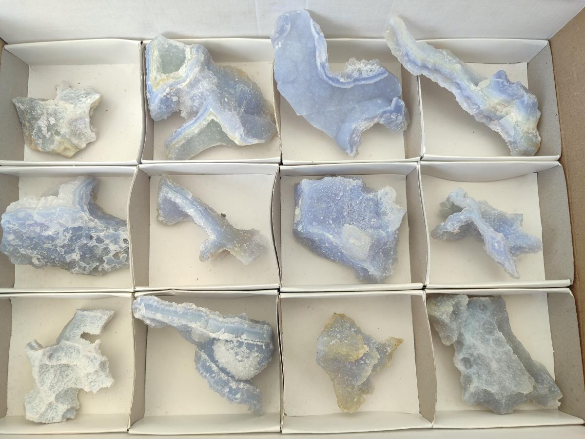 Natural Large Etched Blue Chalcedony Geodes x 12 From Nsanje, Malawi