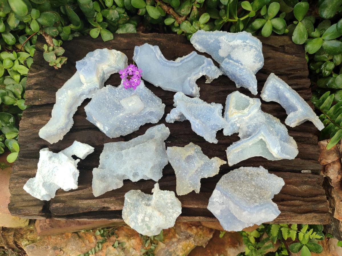 Natural Large Etched Blue Chalcedony Geodes x 12 From Nsanje, Malawi