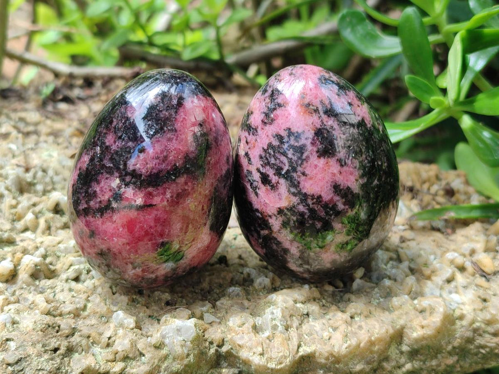 Polished Mix Rhodonite Eggs and Hearts x 4 From Ambindavato, Madagascar