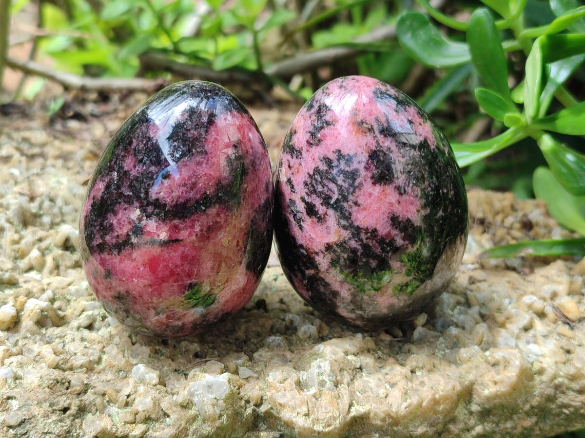 Polished Mix Rhodonite Eggs and Hearts x 4 From Ambindavato, Madagascar