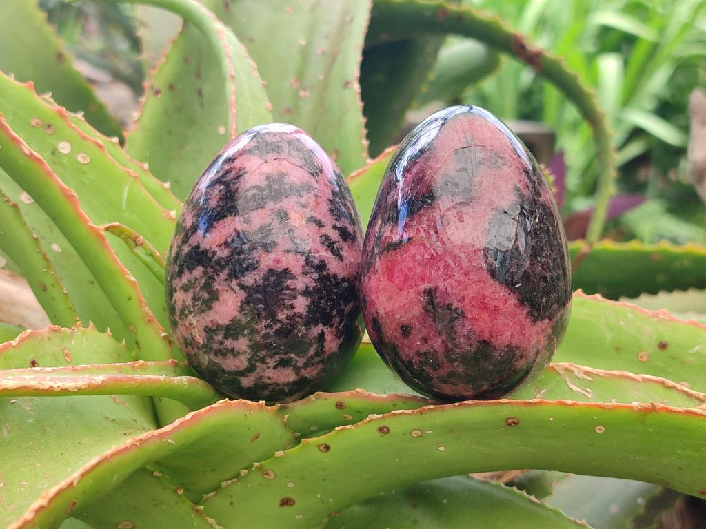 Polished Mix Rhodonite Eggs and Hearts x 4 From Ambindavato, Madagascar