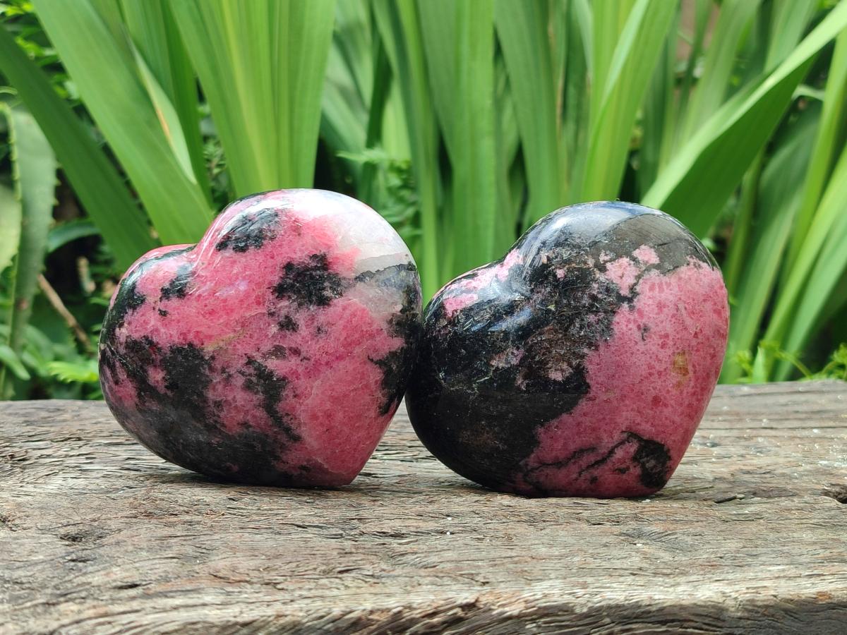 Polished Mix Rhodonite Eggs and Hearts x 4 From Ambindavato, Madagascar