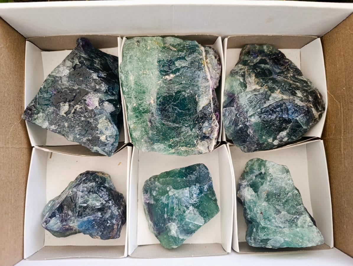 Natural Watermelon Fluorite Cobbed Specimens x 6 From Uis, Namibia