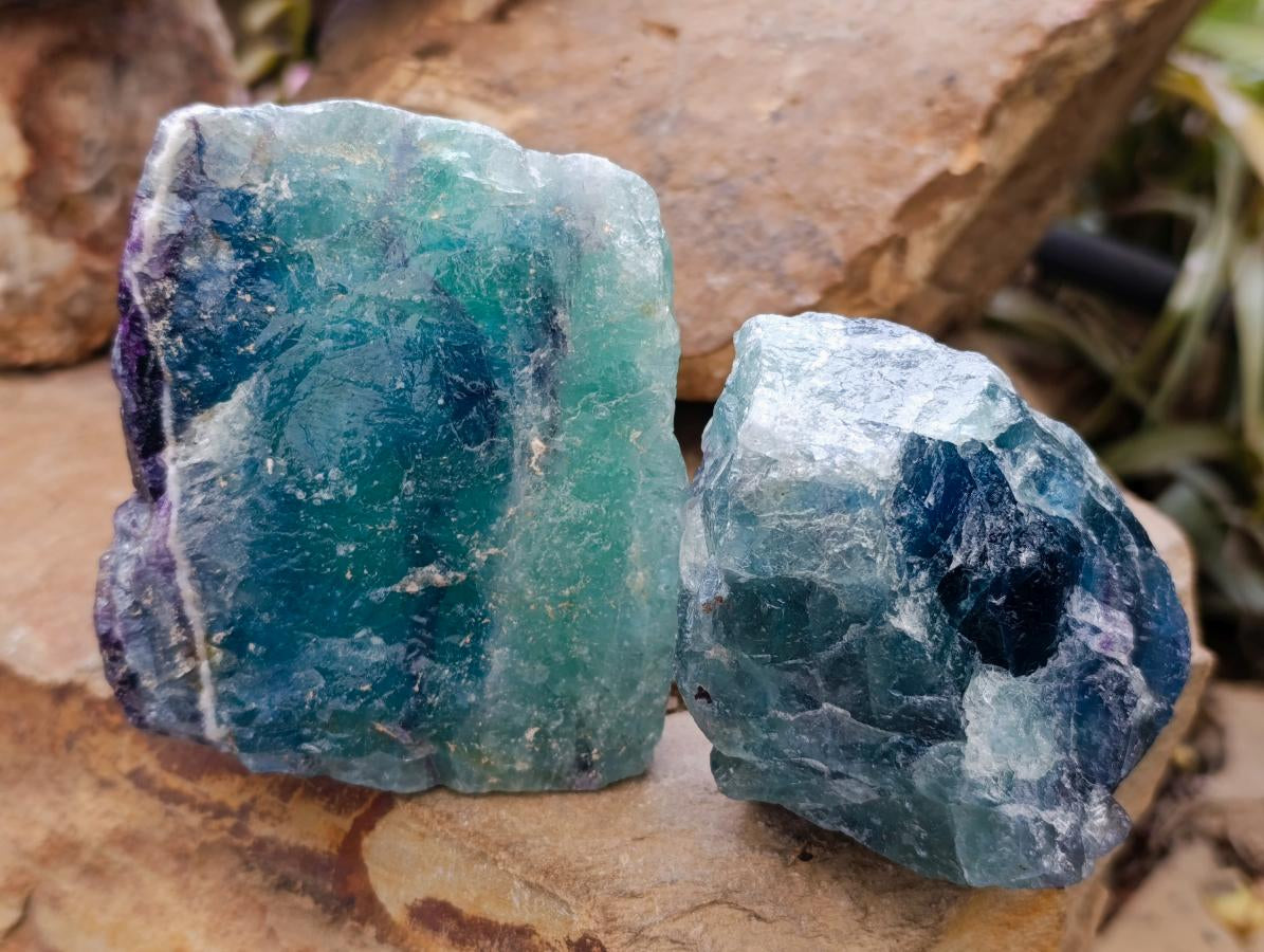 Natural Watermelon Fluorite Cobbed Specimens x 6 From Uis, Namibia