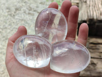 Polished Pearl Girasol Quartz Standing Free Forms x 12 From Ambatondrazaka, Madagascar