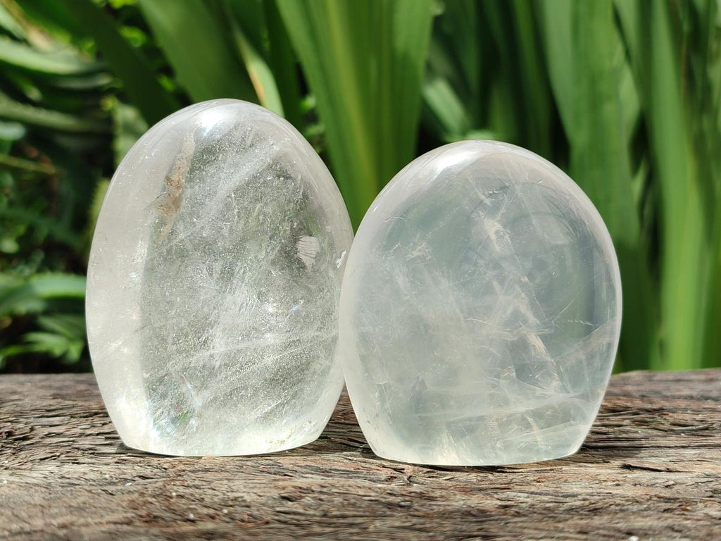 Polished Pearl Girasol Quartz Standing Free Forms x 12 From Ambatondrazaka, Madagascar