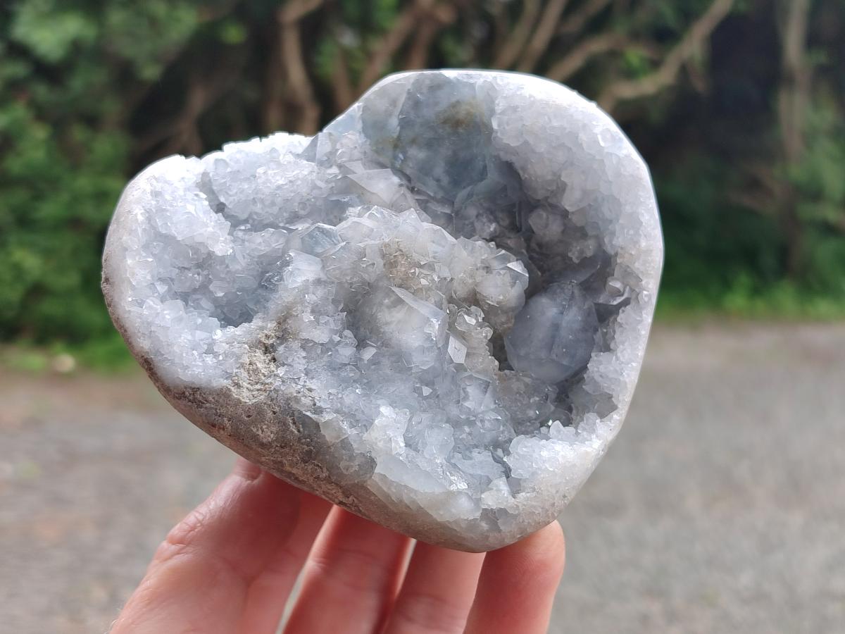 Polished Blue Celestite Geode Hearts x 3 From Sakoany, Madagascar