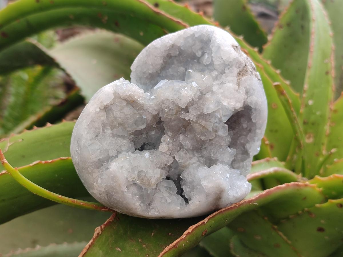 Polished Blue Celestite Geode Hearts x 3 From Sakoany, Madagascar