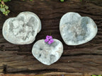 Polished Blue Celestite Geode Hearts x 3 From Sakoany, Madagascar