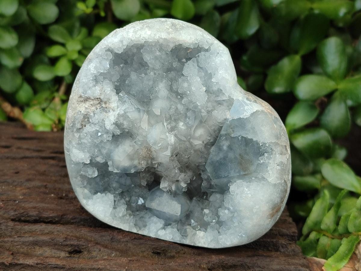 Polished Blue Celestite Geode Hearts x 3 From Sakoany, Madagascar