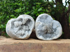 Polished Blue Celestite Geode Hearts x 3 From Sakoany, Madagascar