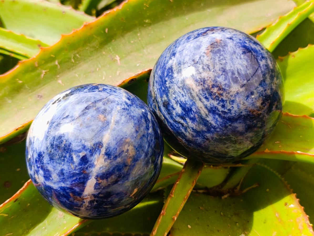 Polished Sodalite Spheres x 2 From Kunene River, Namibia