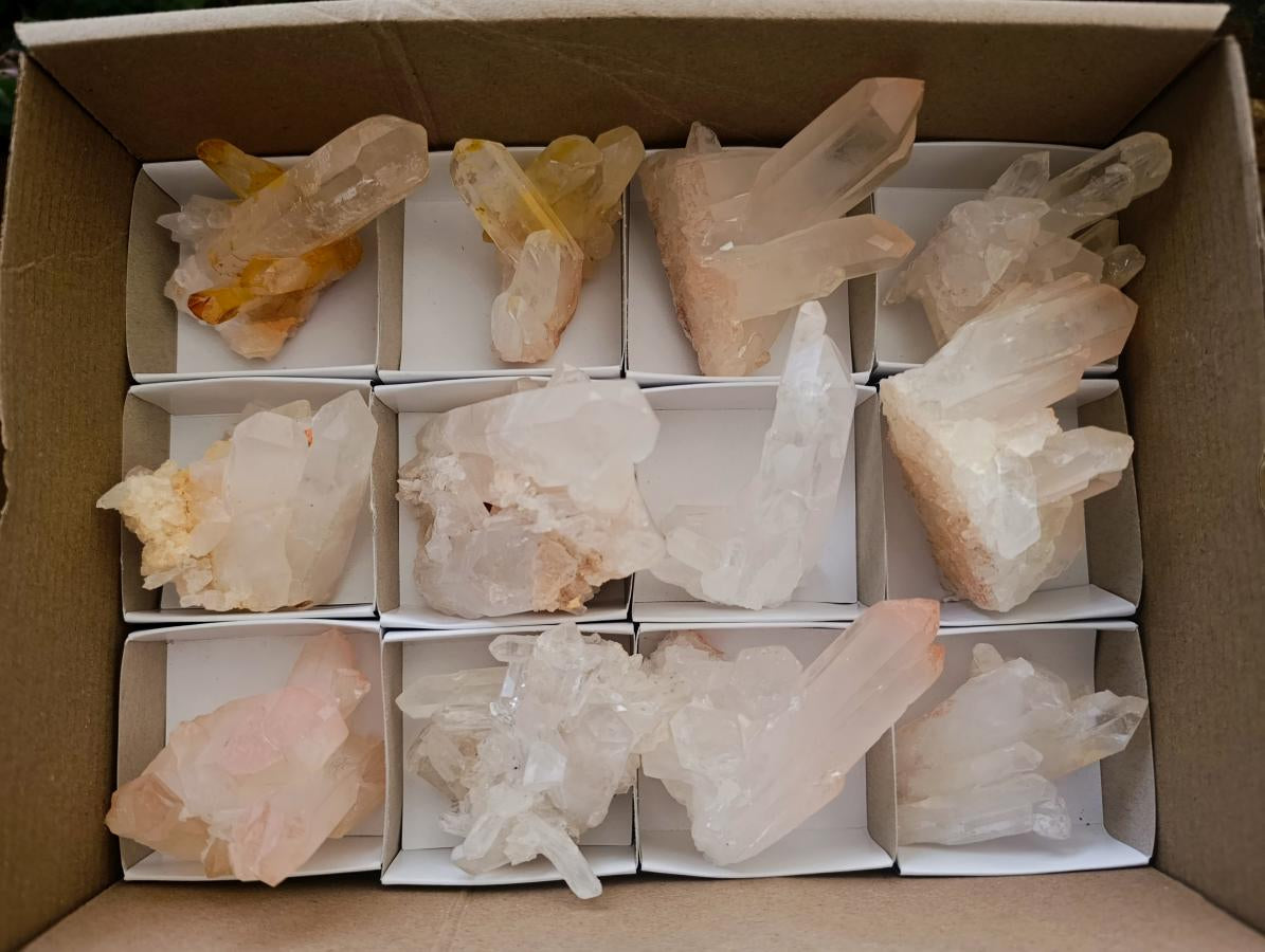 Natural Clear Quartz Crystal Clusters x 12 From Madagascar