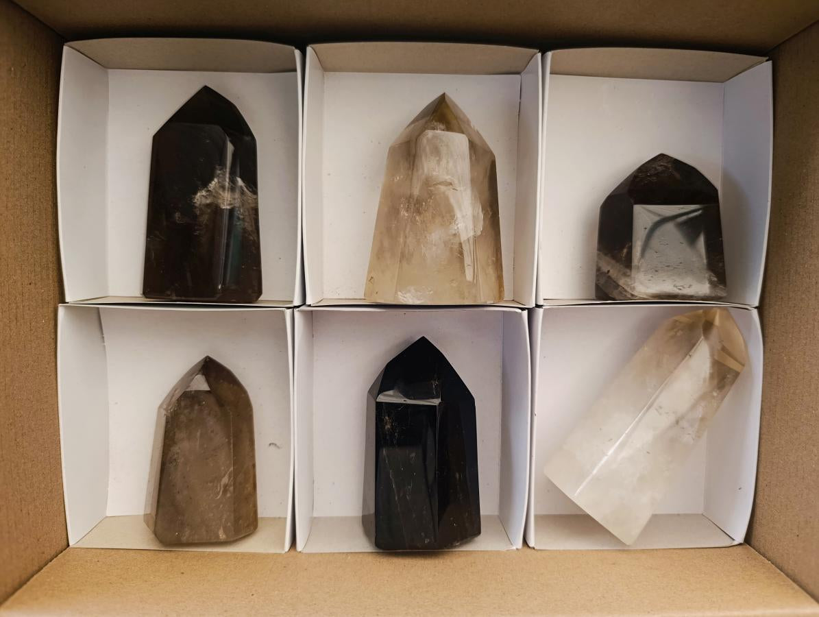 Polished Wispy Smokey Phantom Quartz Crystals x 6 From Madagascar