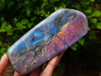 Polished Rare Purple Sunset Flash Labradorite Standing Free Form x 3 From Tulear, Madagascar