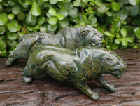 Hand Made Verdite Lioness Carvings x 2 From Zimbabwe
