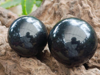 Polished Black Basalt Spheres x 12 From Madagascar