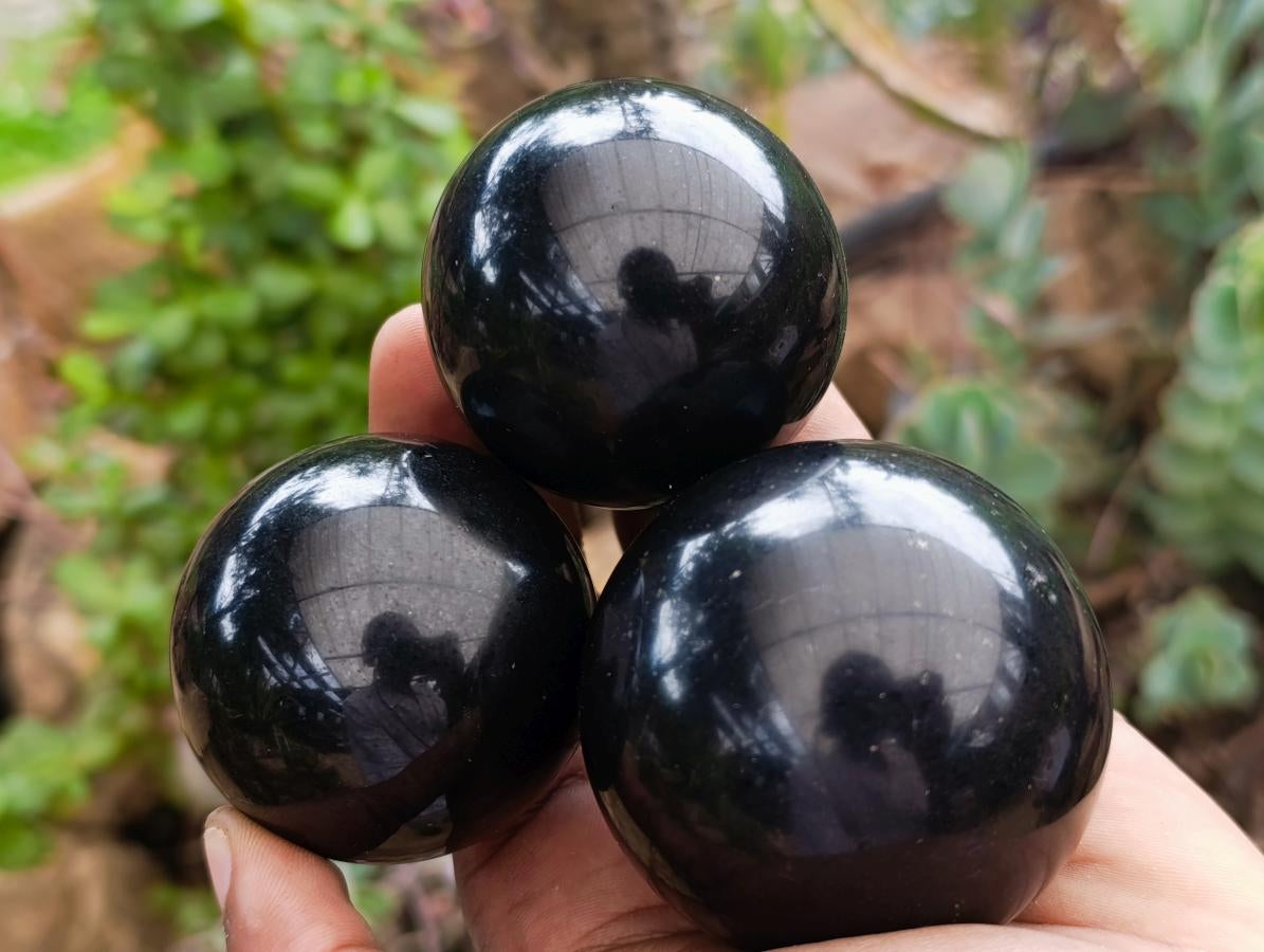 Polished Black Basalt Spheres x 12 From Madagascar