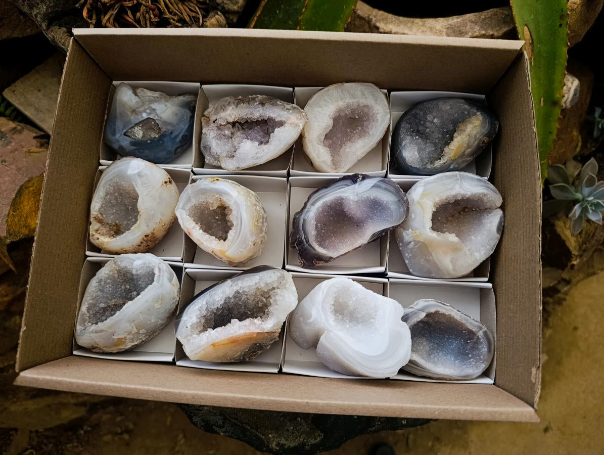 Polished Mini Agate Geodes x 12 From Maintirano, Madagascar