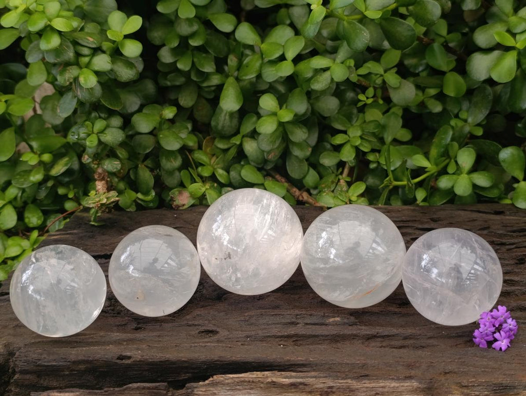 Polished Girasol Pearl Quartz Crystal Spheres x 5 From Ambatondrazaka, Madagascar