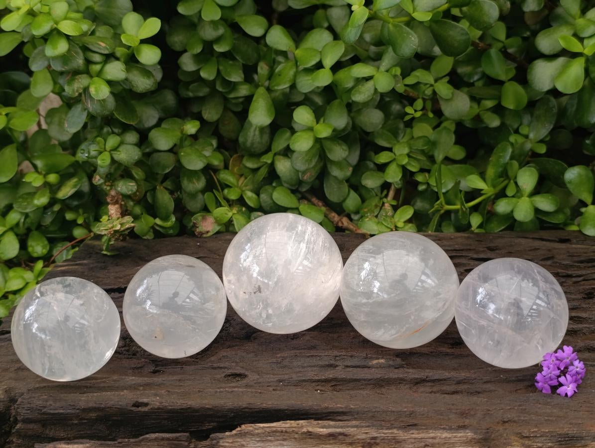 Polished Girasol Pearl Quartz Crystal Spheres x 5 From Ambatondrazaka, Madagascar