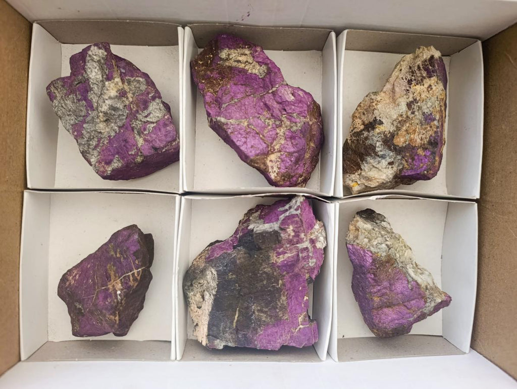 Natural Metallic Cobbed Purpurite Specimens x 6 From Erongo, Namibia