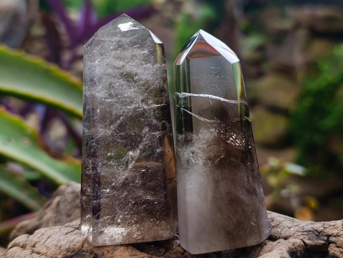 Polished Wispy Smokey Window Quartz Crystals x 12 From Madagascar