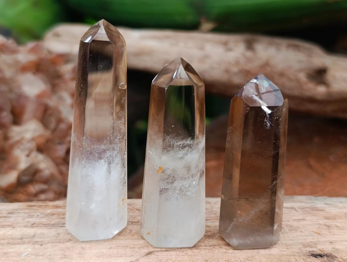 Polished Wispy Smokey Window Quartz Crystals x 12 From Madagascar