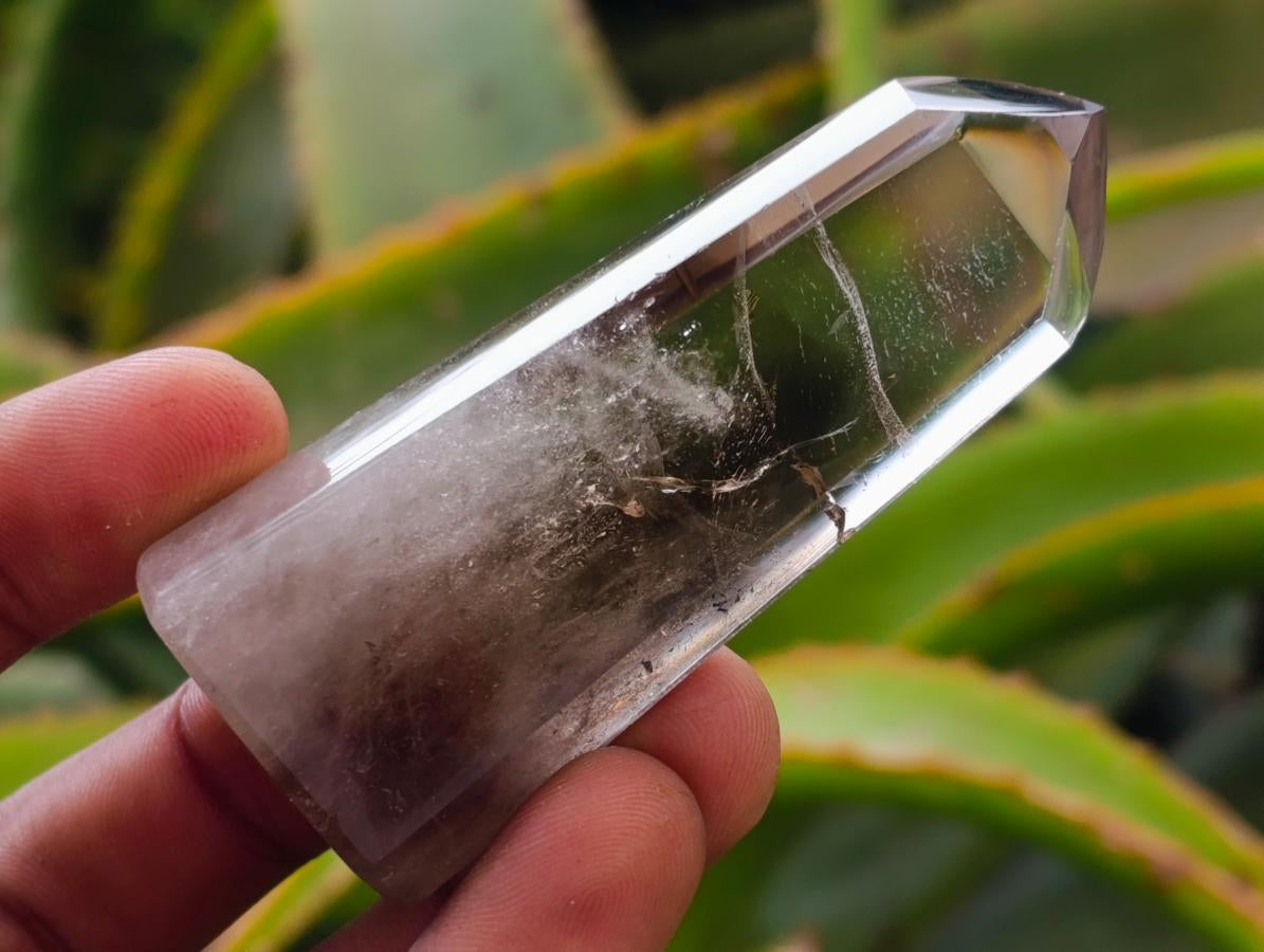 Polished Wispy Smokey Window Quartz Crystals x 12 From Madagascar