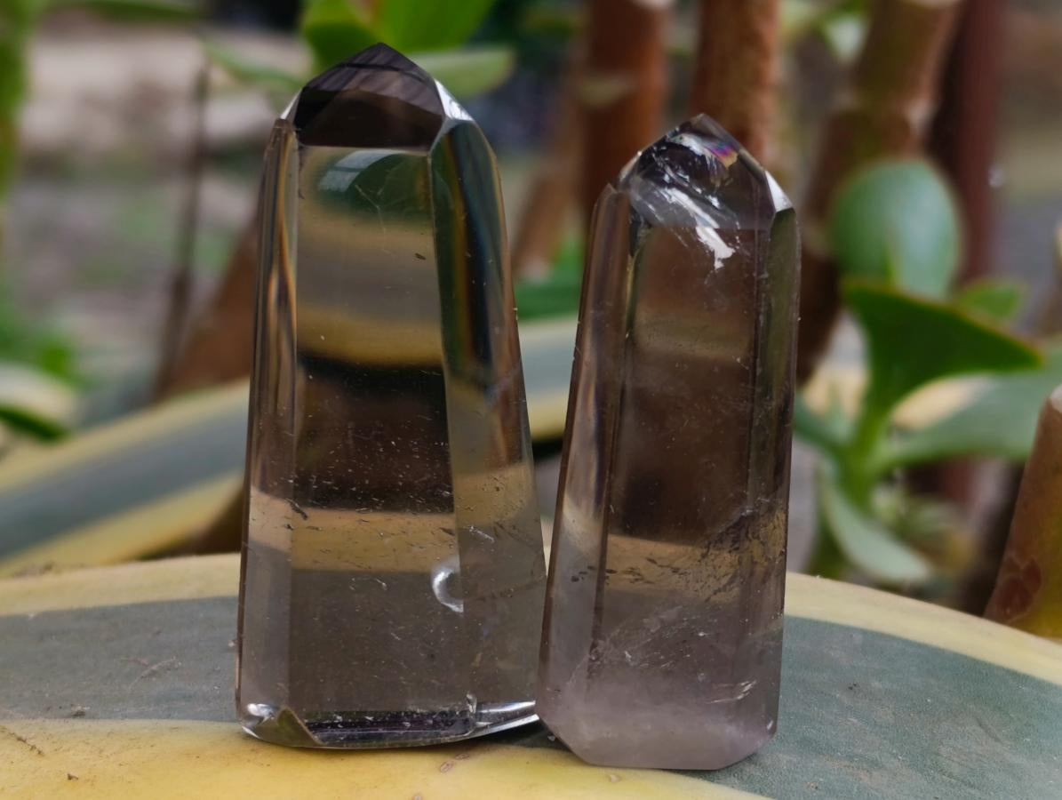 Polished Wispy Smokey Window Quartz Crystals x 12 From Madagascar