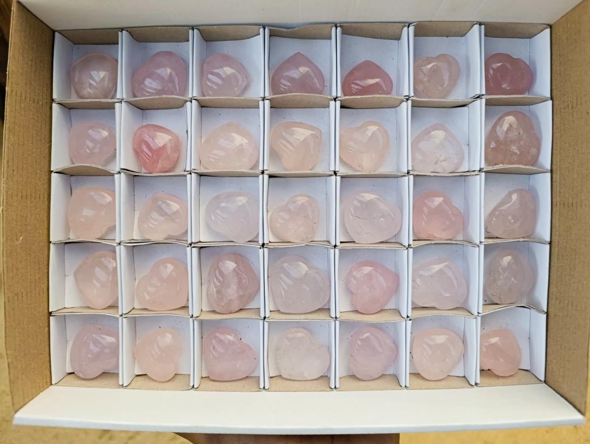 Polished Gemmy Rose Quartz Hearts x 35 From Madagascar