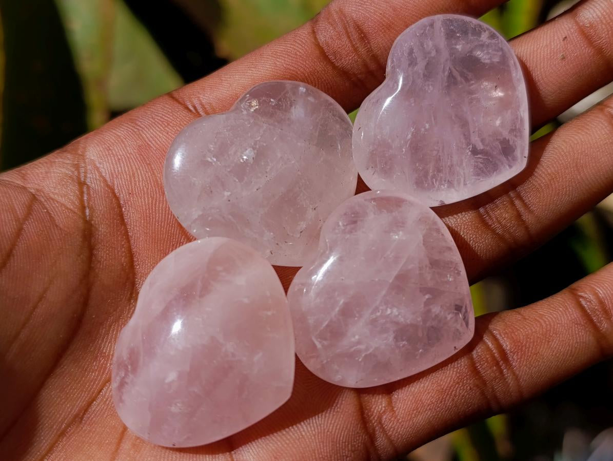 Polished Gemmy Rose Quartz Hearts x 35 From Madagascar