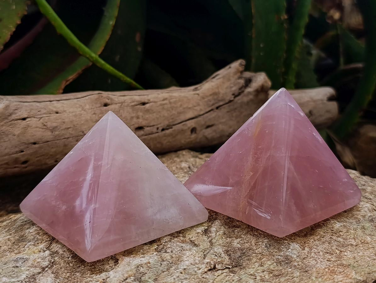 Polished Rose Quartz Pyramids x 4 From Madagascar