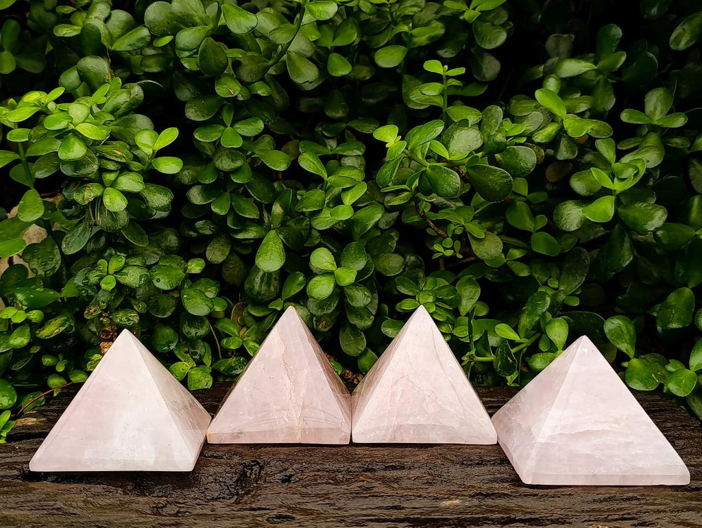 Polished Rose Quartz Pyramids x 4 From Madagascar