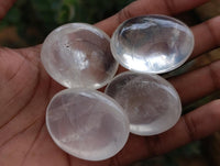 Polished Girasol Pearl Quartz Palm Stones x 35 From Ambatondrazaka, Madagascar