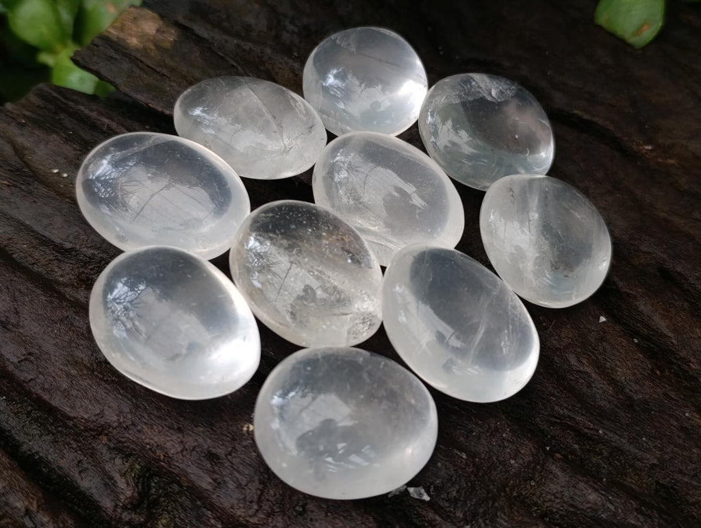 Polished Girasol Pearl Quartz Palm Stones x 35 From Ambatondrazaka, Madagascar
