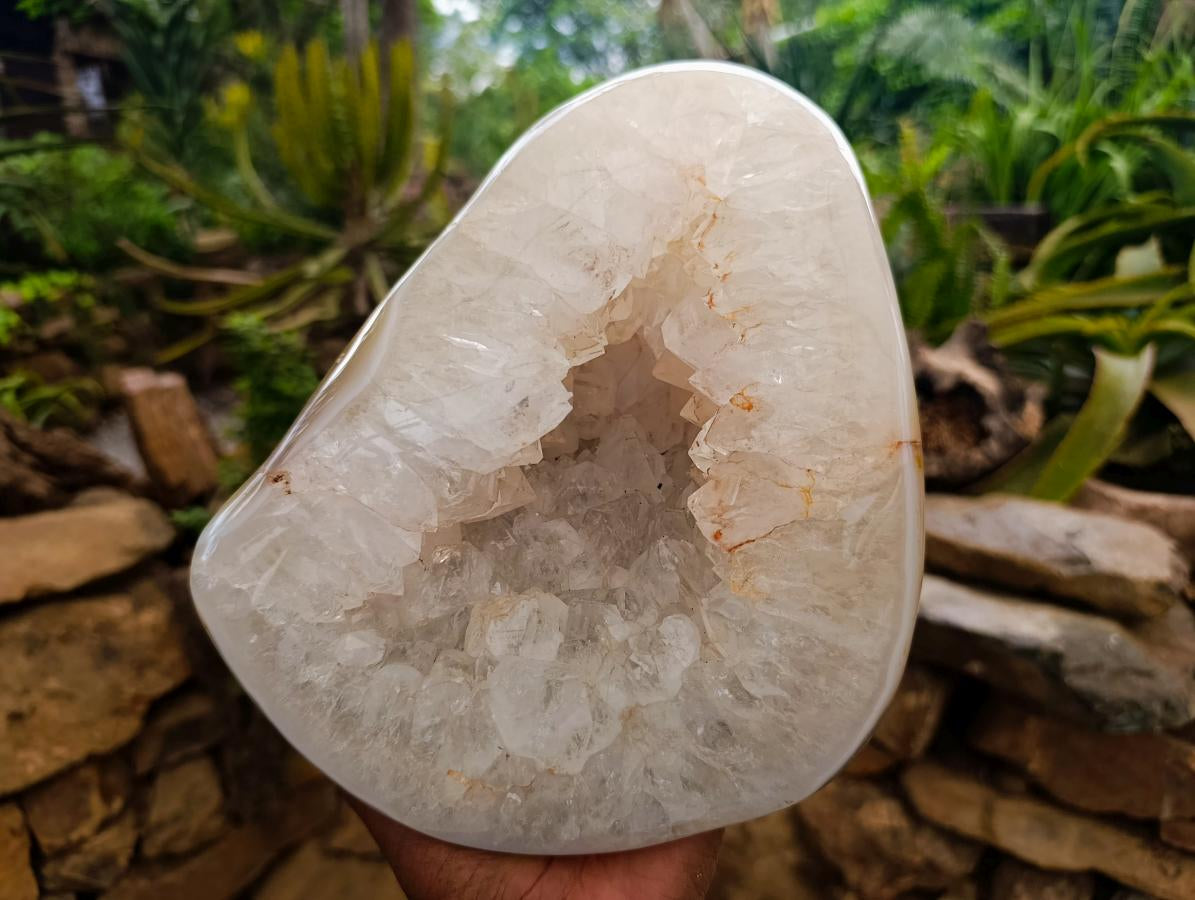 Polished Large White Agate Geode with Crystalline Centre x 1 From Maintirano, Madagascar