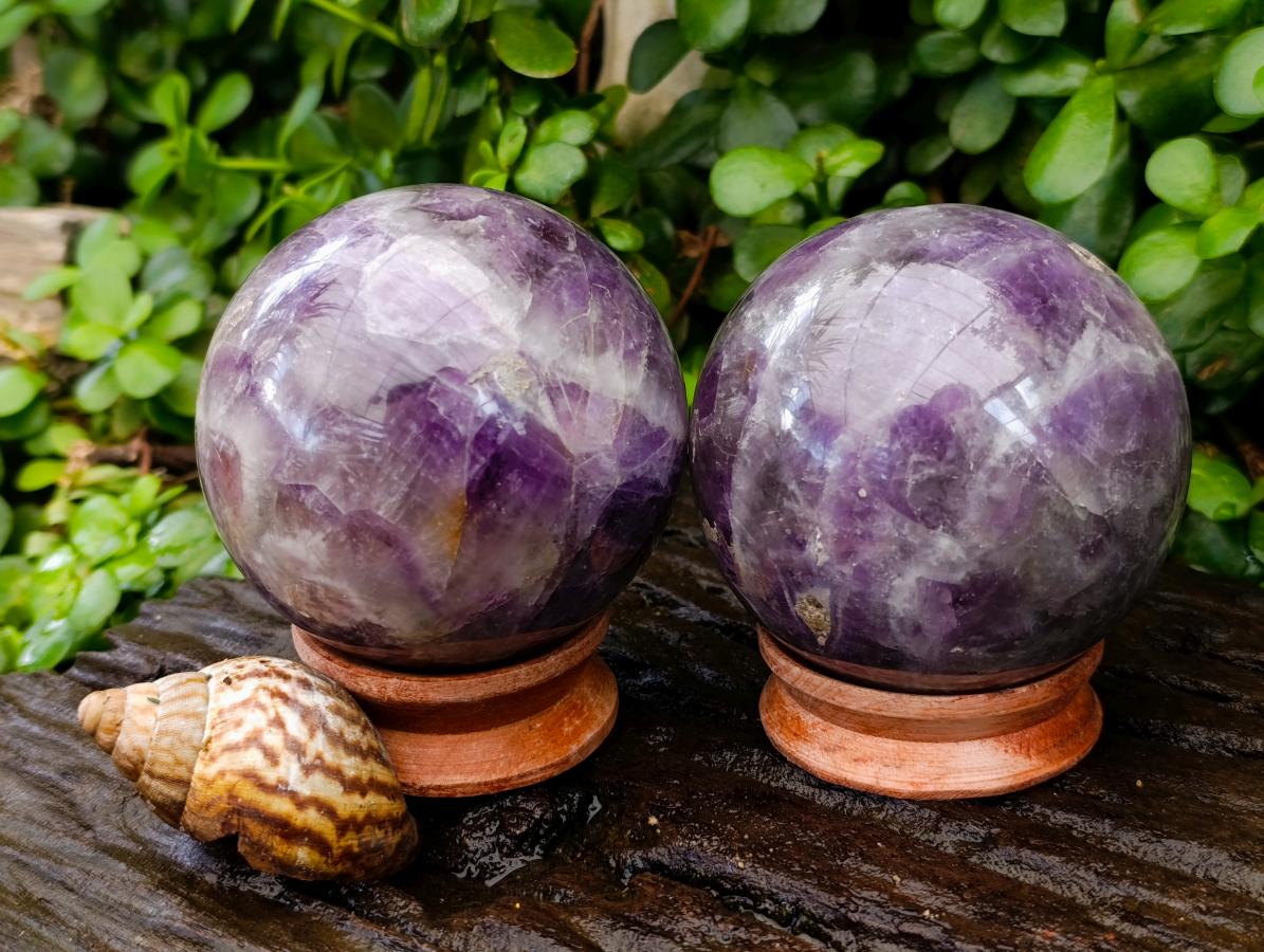 Polished Purple Chevron Amethyst Spheres x 2 From Madagascar