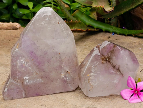 Polished Smokey Amethyst Window Crystals x 2 From Akansobe, Madagascar